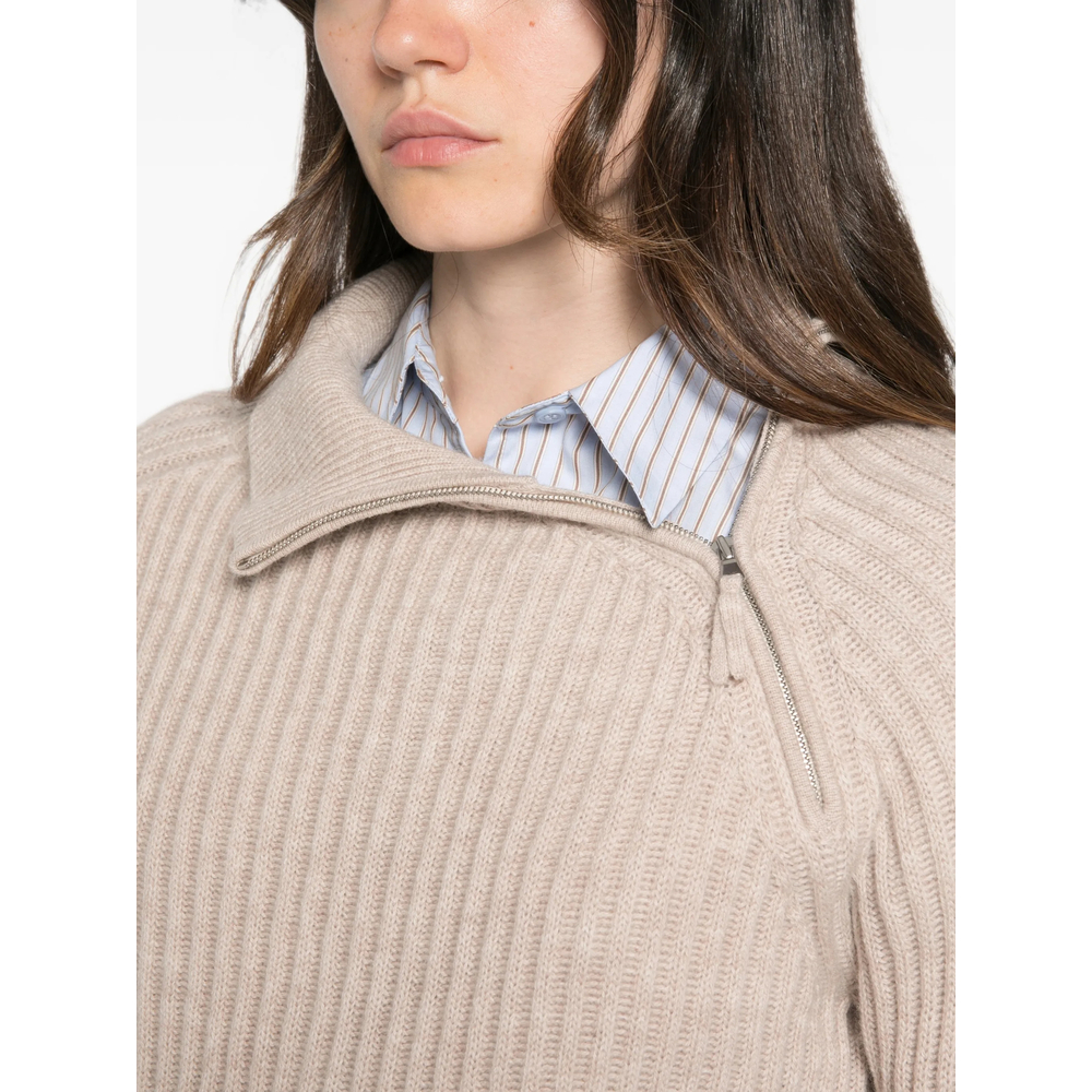 Ribbed Zip-Neck Sweater