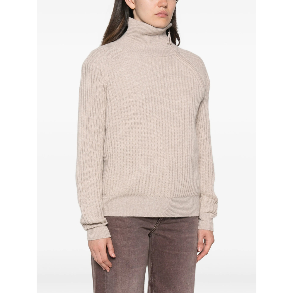 Ribbed Zip-Neck Sweater