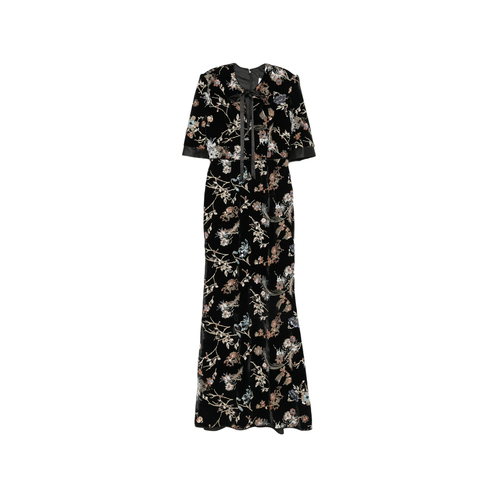 De Santis By Martin Alvarez Floral-embroidered Velvet Maxi Dress