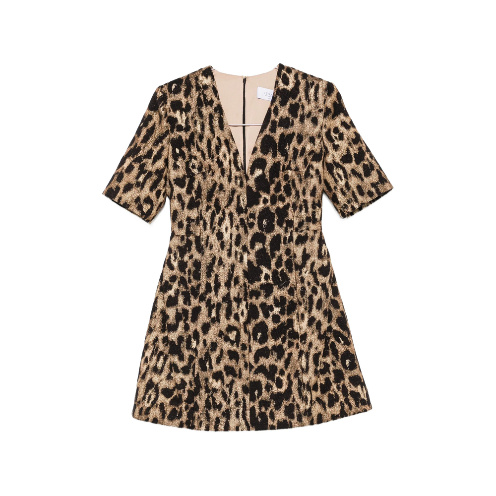 De Santis Leopard-print V-neck Mini Dress In Neutrals/black