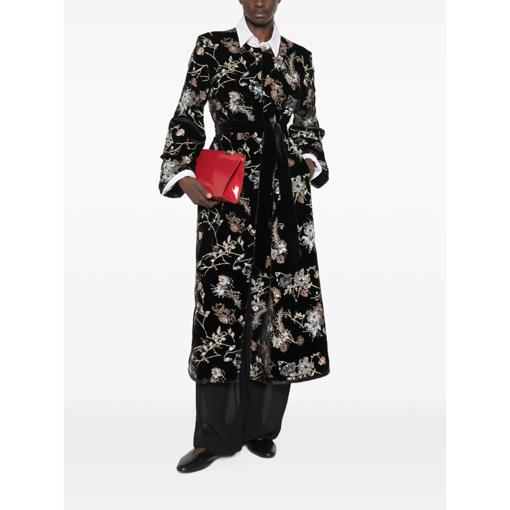 Floral-Embroidered Sequin-Embellished Coat