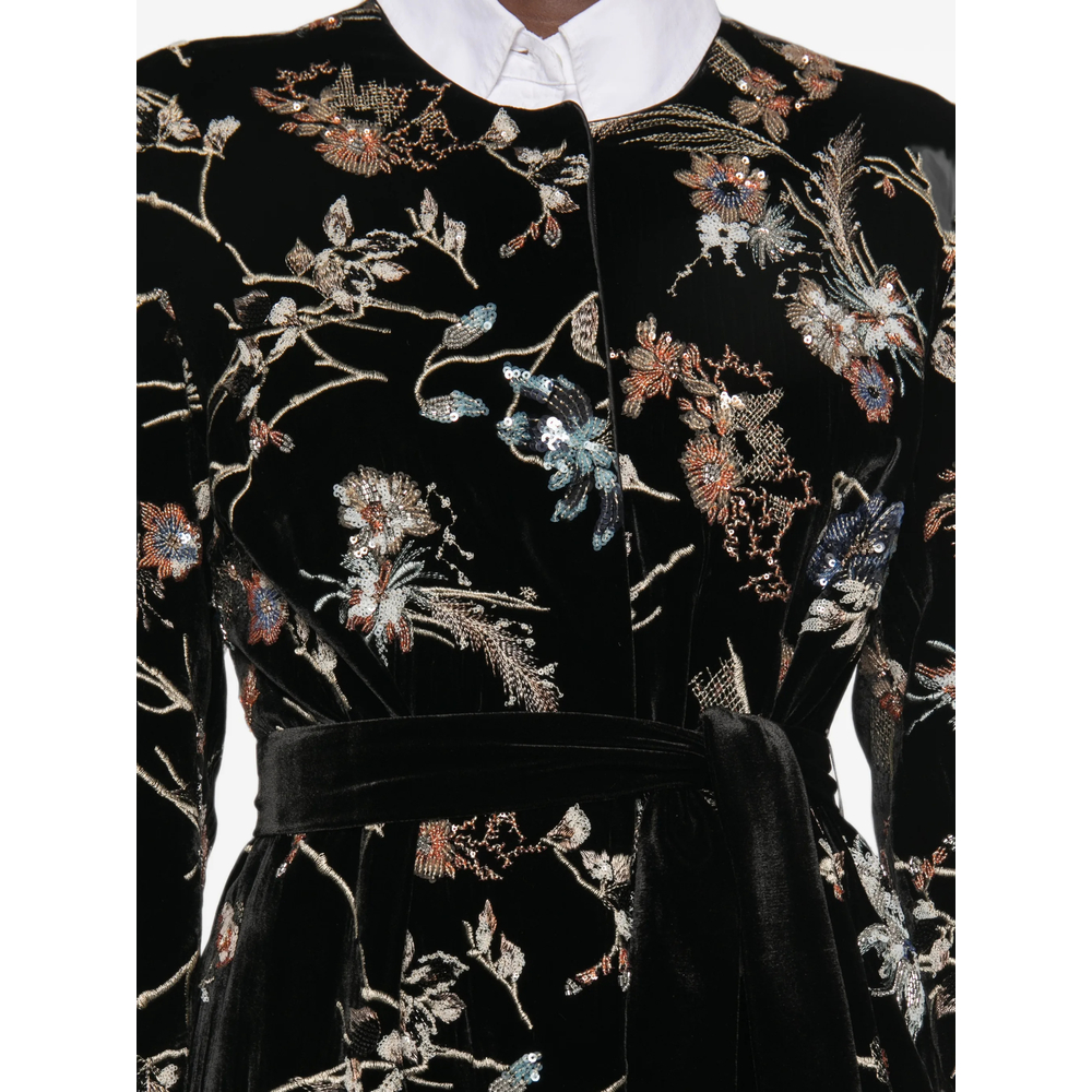 Floral-Embroidered Sequin-Embellished Coat