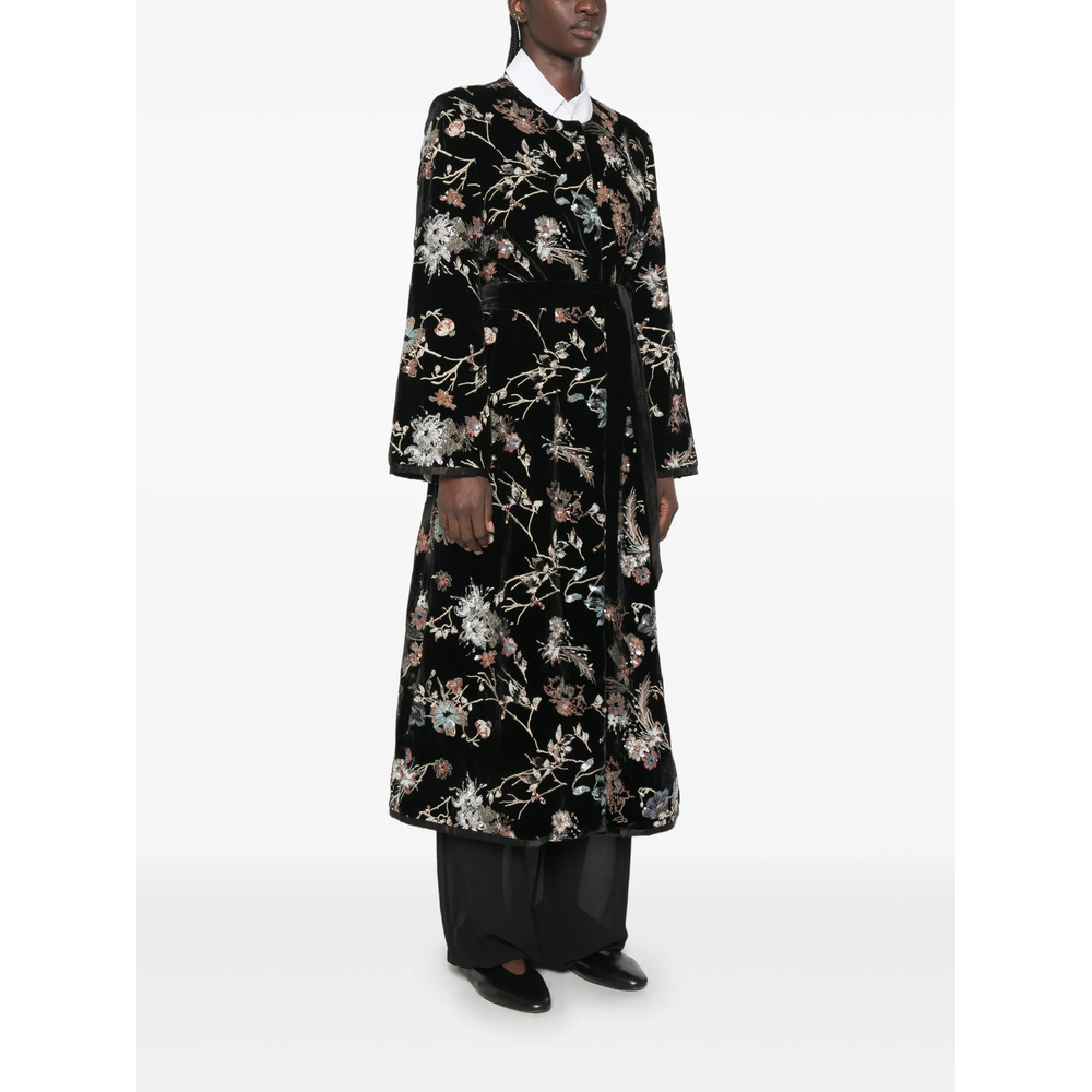 Floral-Embroidered Sequin-Embellished Coat
