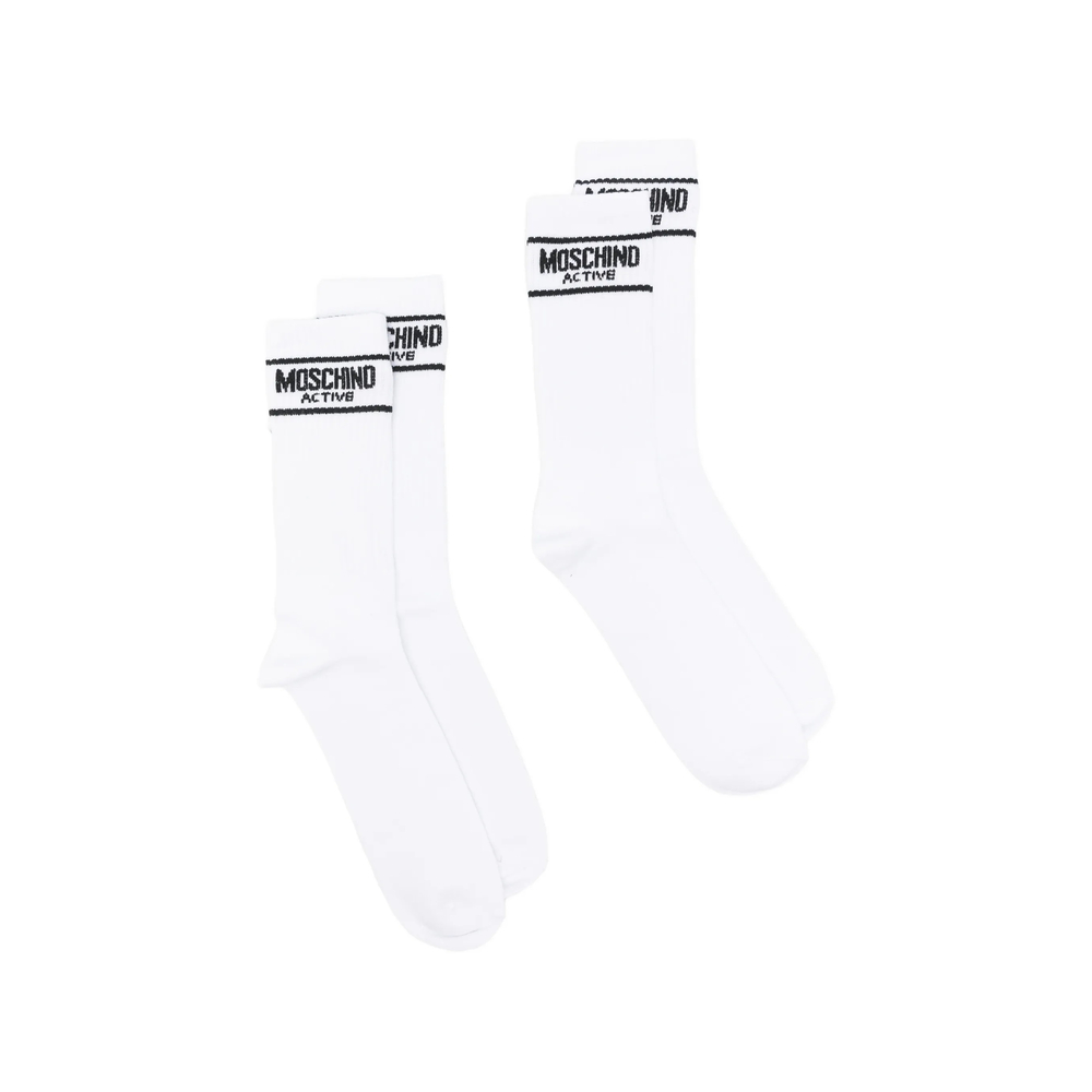 Moschino Underwear Logo-intarsia Ribbed-knit Socks Set Of Two