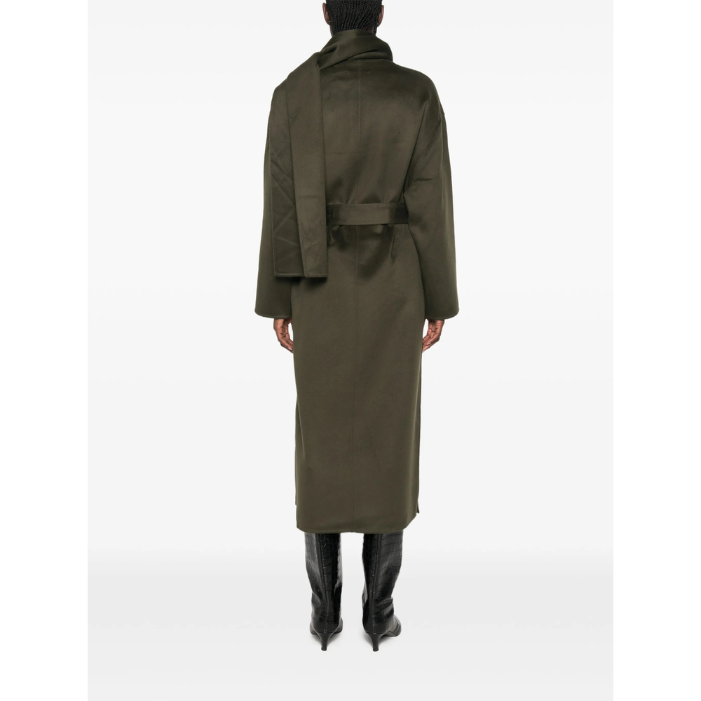 Scarf-Detail Belted Coat