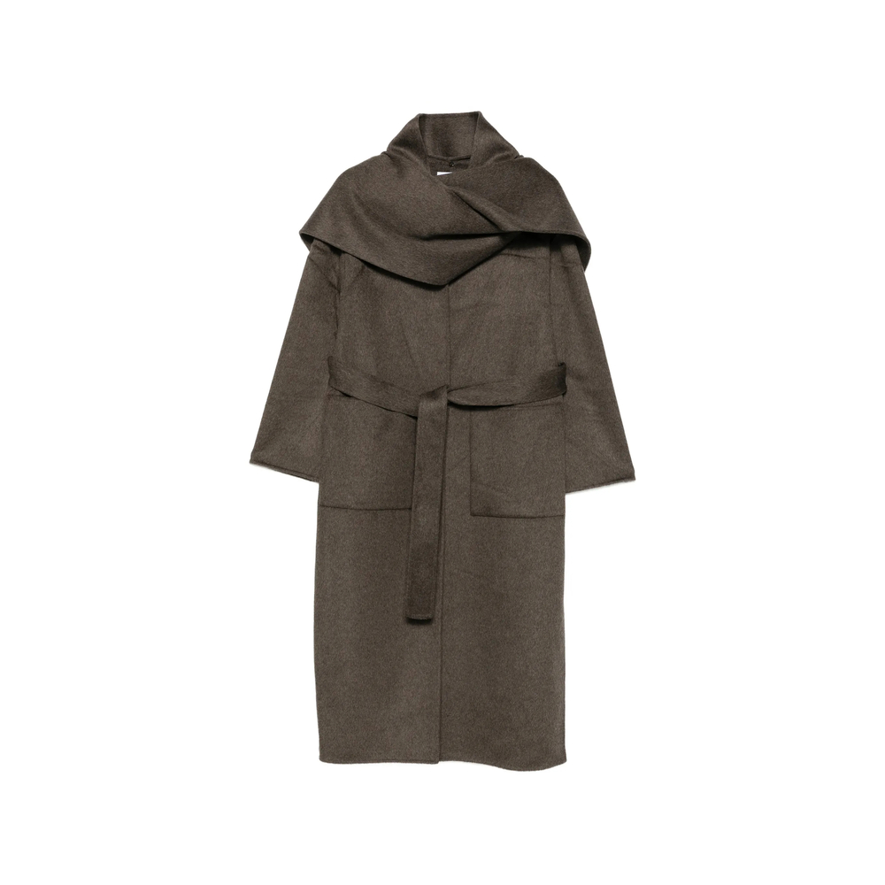 Scarf-Detail Belted Coat