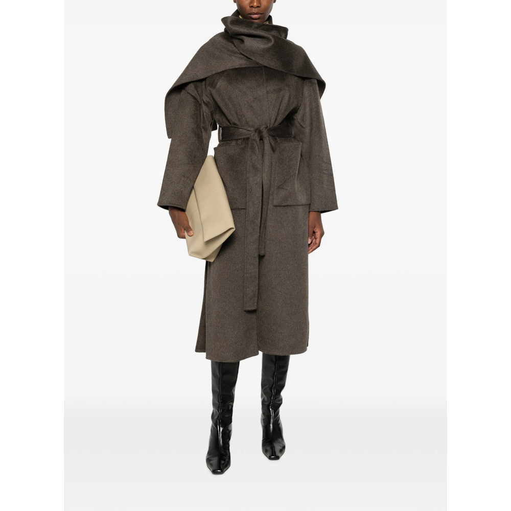 Scarf-Detail Belted Coat