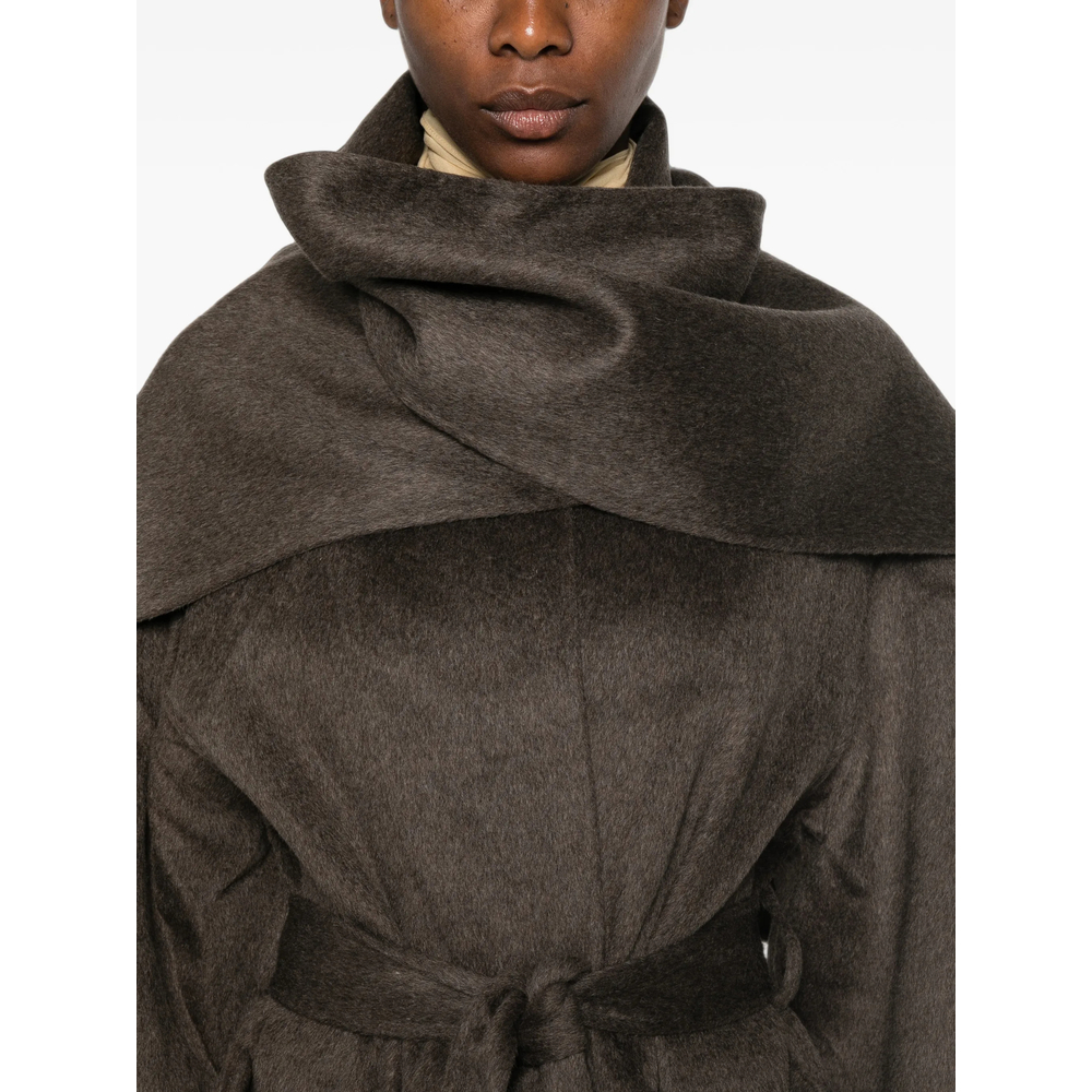 Scarf-Detail Belted Coat