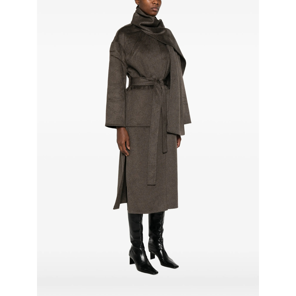 Scarf-Detail Belted Coat