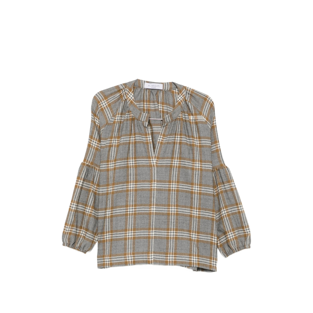 A. shirt Marella Check-pattern Puff-sleeve Blouse