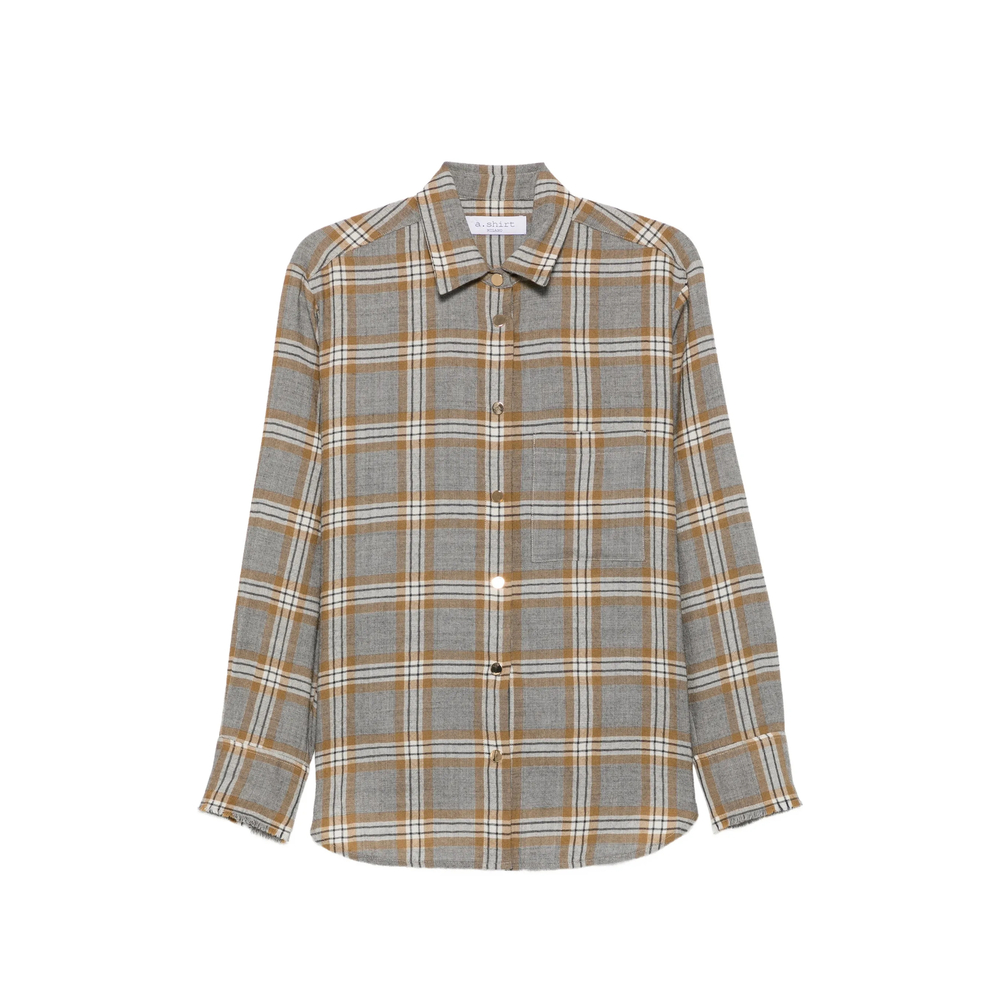 A. shirt Slim Check-pattern Curved-hem Shirt