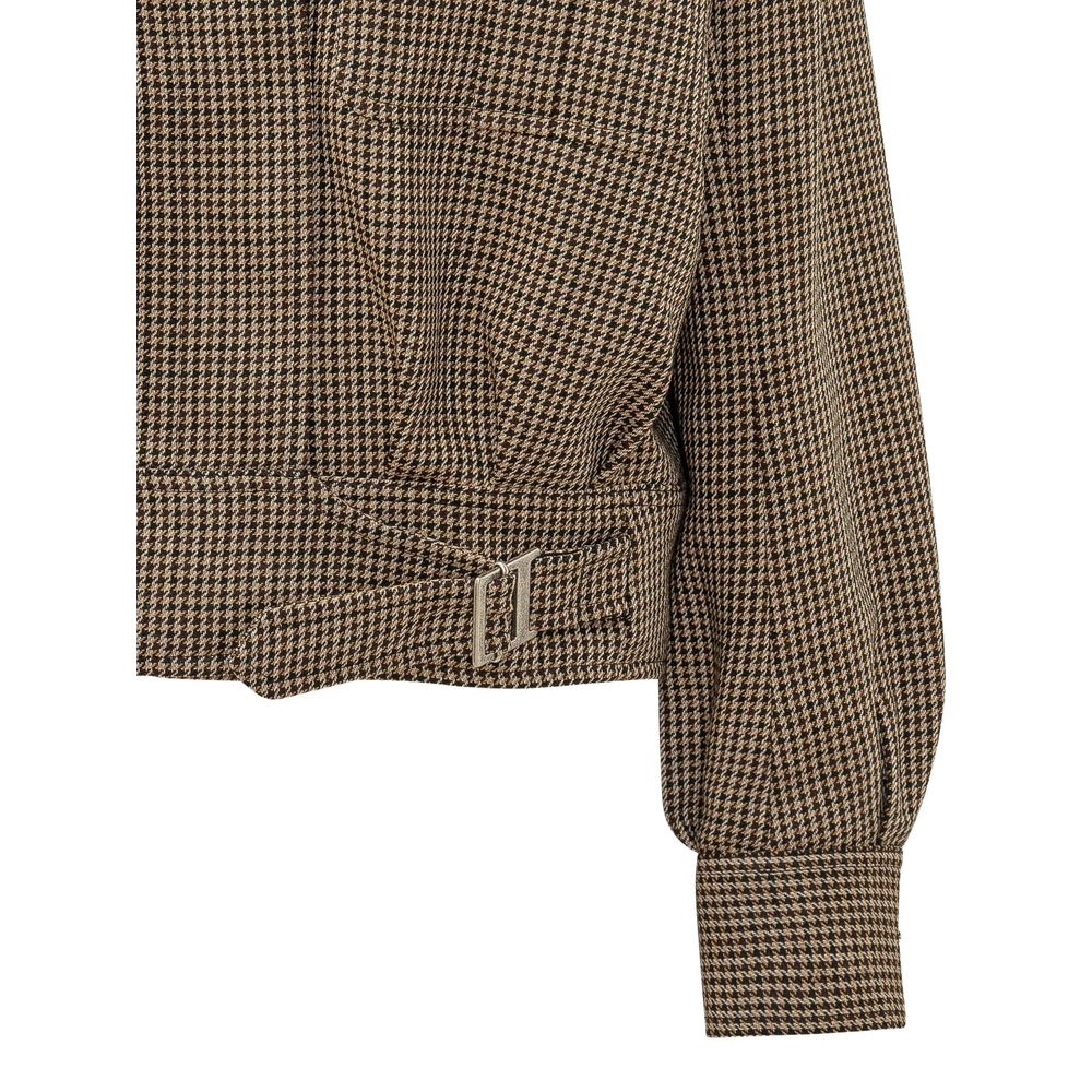 Houndstooth-Pattern Belted Jacket