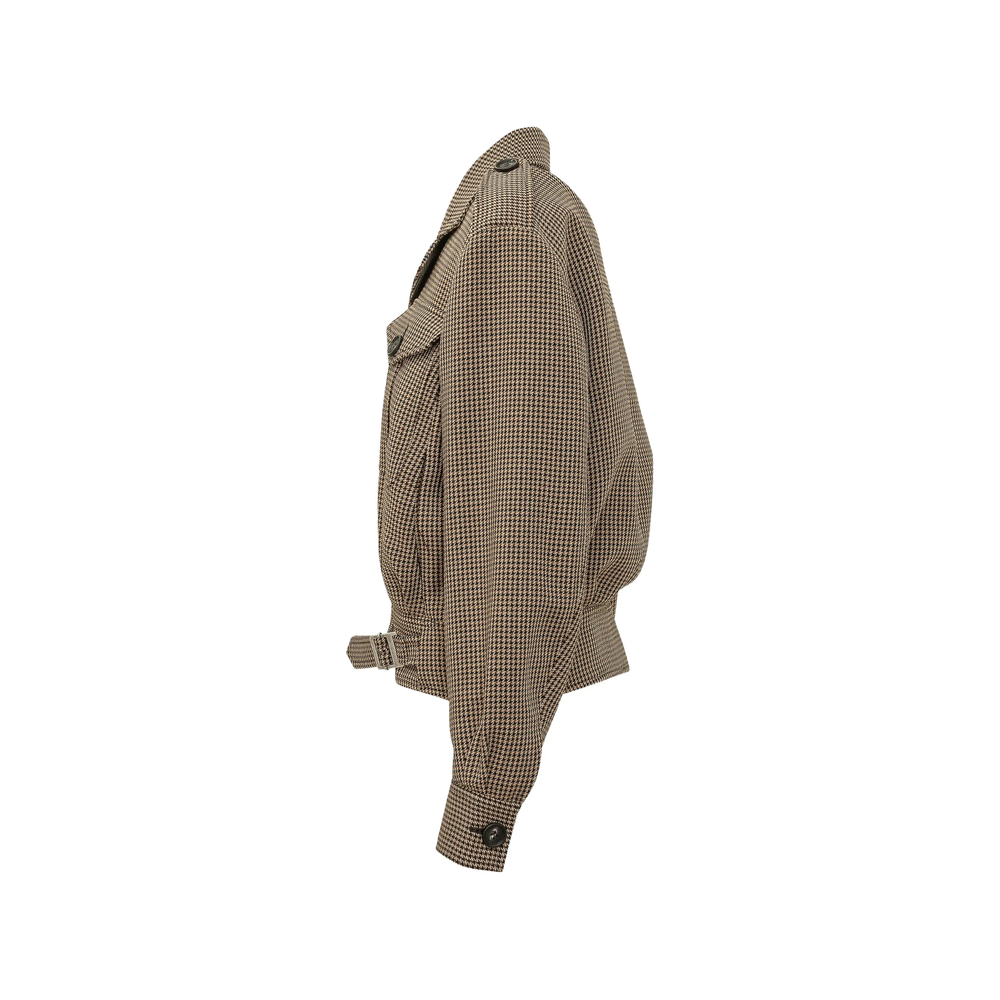 Houndstooth-Pattern Belted Jacket