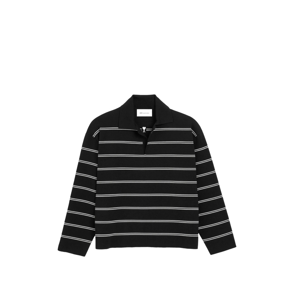 Ami Paris Cotton Ami Patch Striped Polo