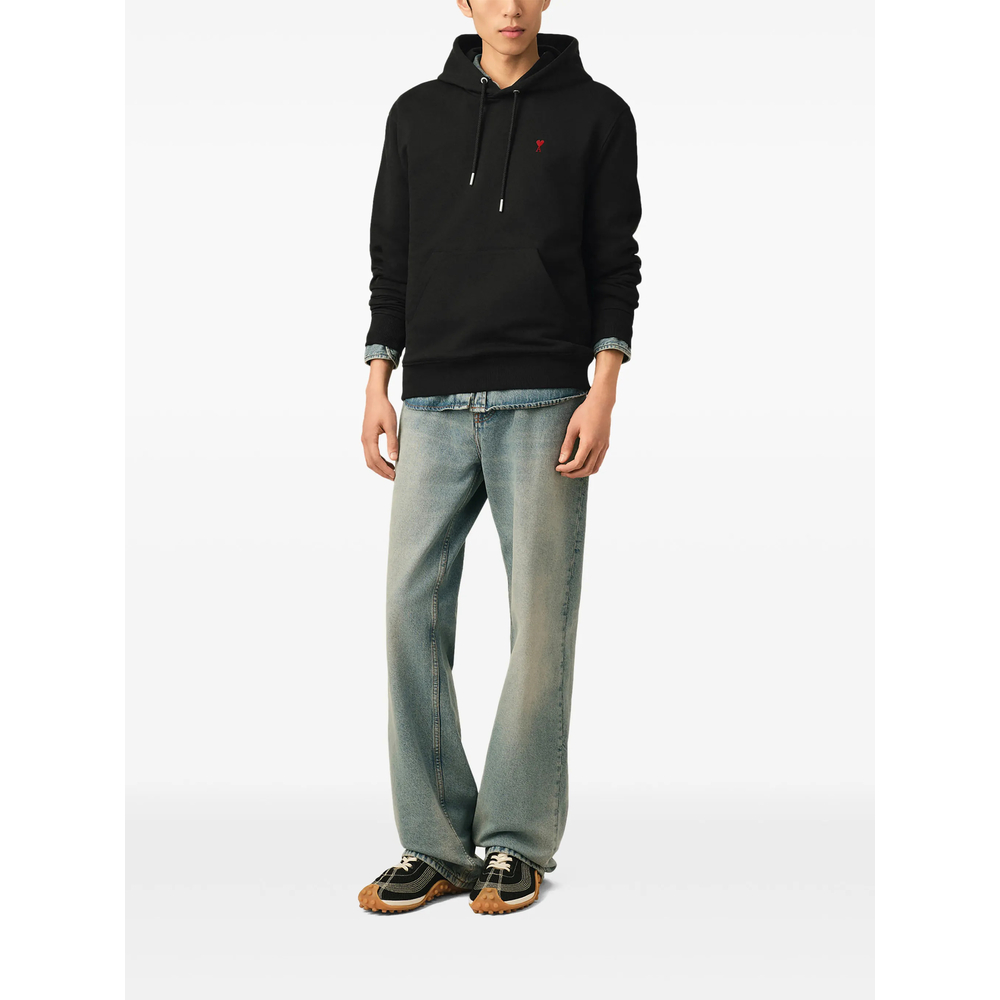 Ami Paris Black Cotton Hoodie With Ami De Coeur