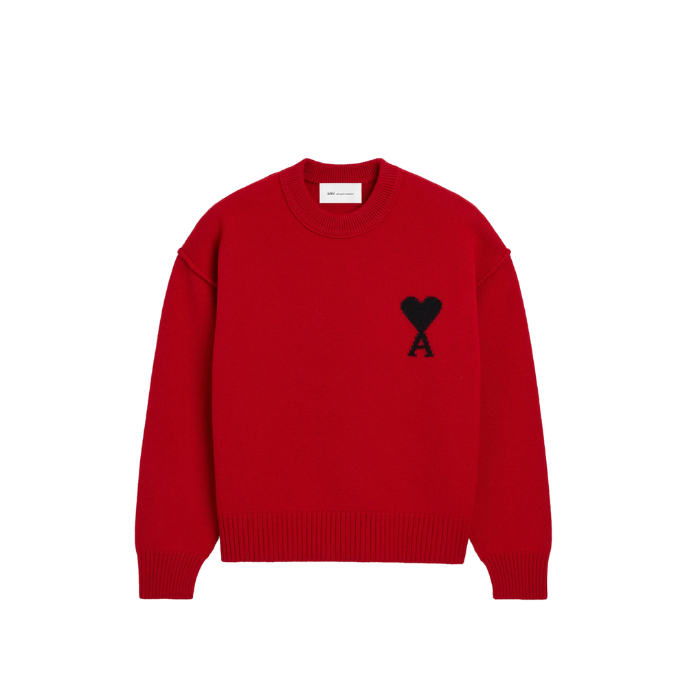 Ami Alexandre Mattiussi Crew-neck Wool Sweater With Ami De Coeur In Red