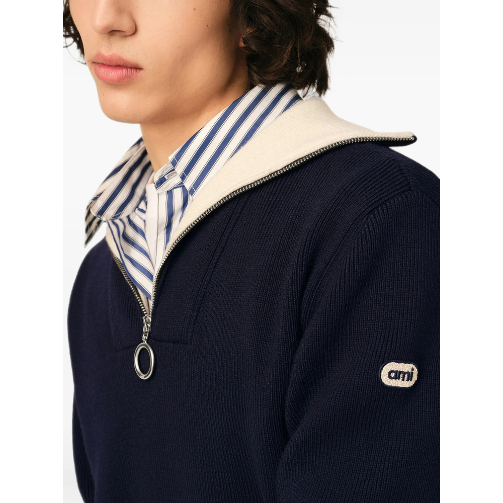 Blue Zipped-Collar Sweater