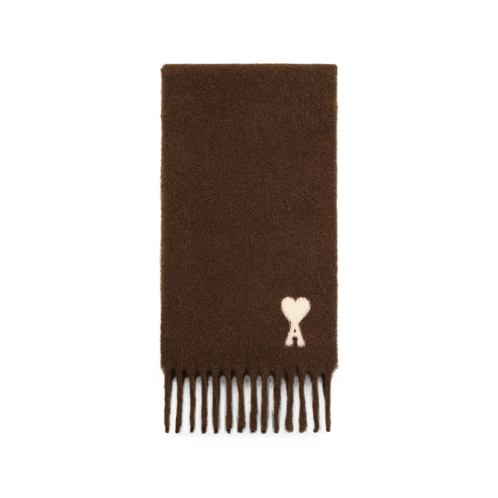Ami Paris Brown Scarf With Ami De Coeur Oversize
