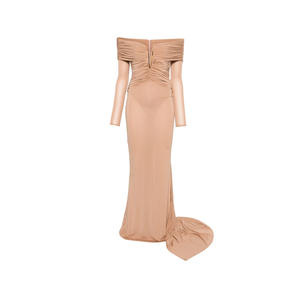Elisabetta Franchi Ruched Off-shoulder Maxi Dress