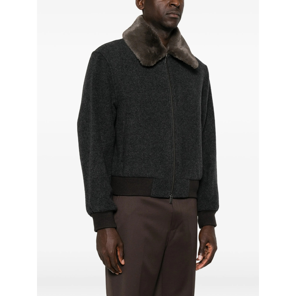 Faux Fur-Collar Bomber Jacket