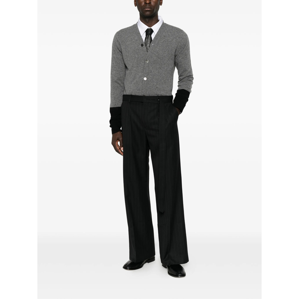 Pinstripe-Pattern Belted Trousers