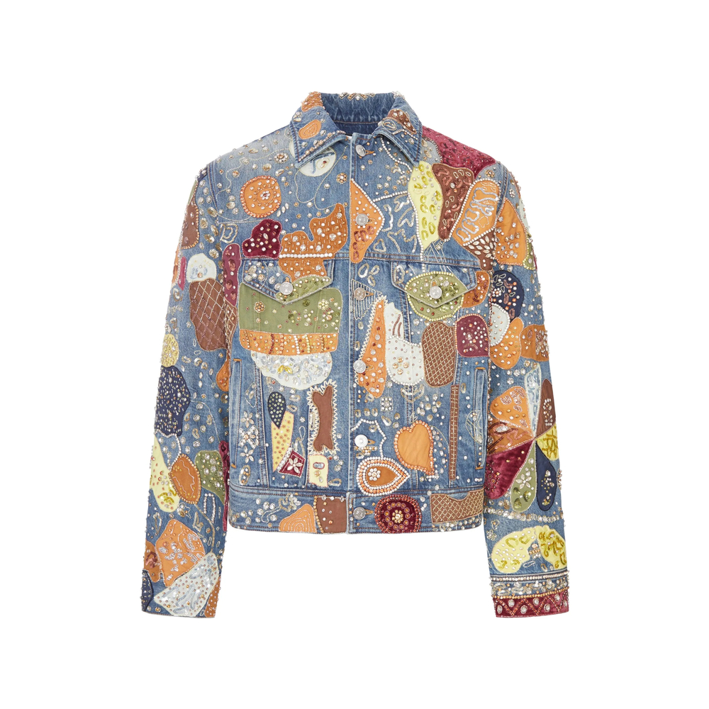 Amiri Embroidered Crystal-embellished Denim Jacket