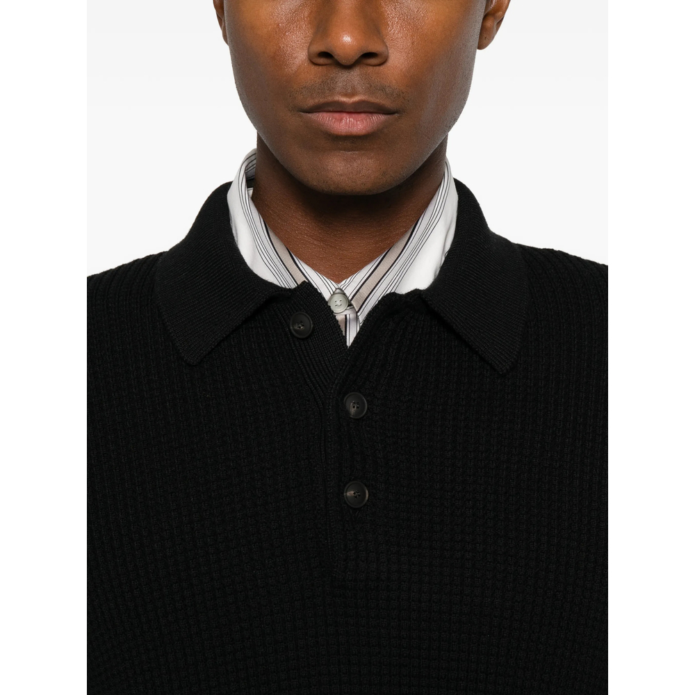 Waffle-Knit Long-Sleeve Polo Shirt