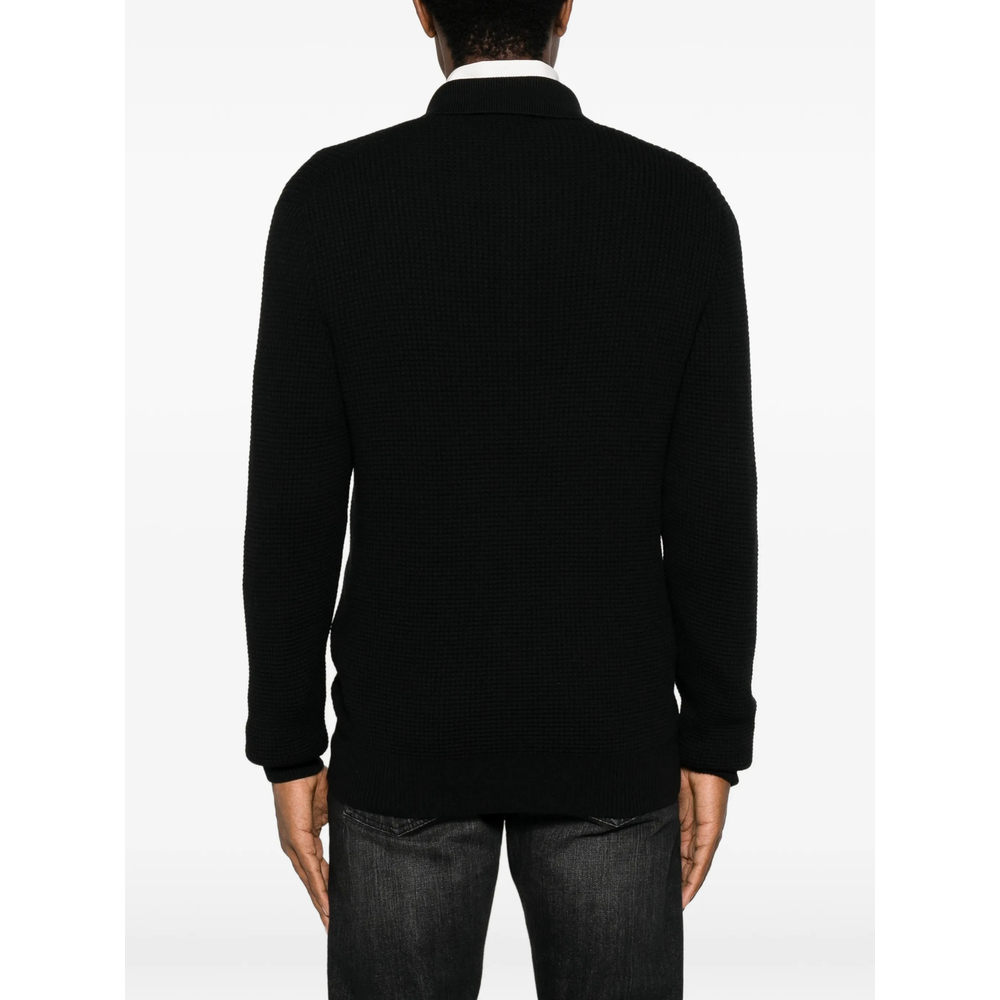 Waffle-Knit Long-Sleeve Polo Shirt