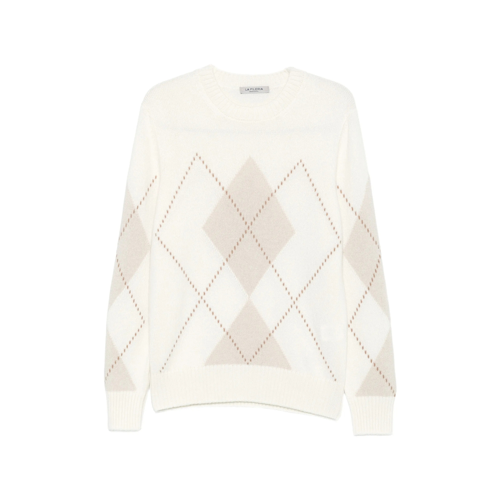 Argyle-Pattern Crew Neck Sweater