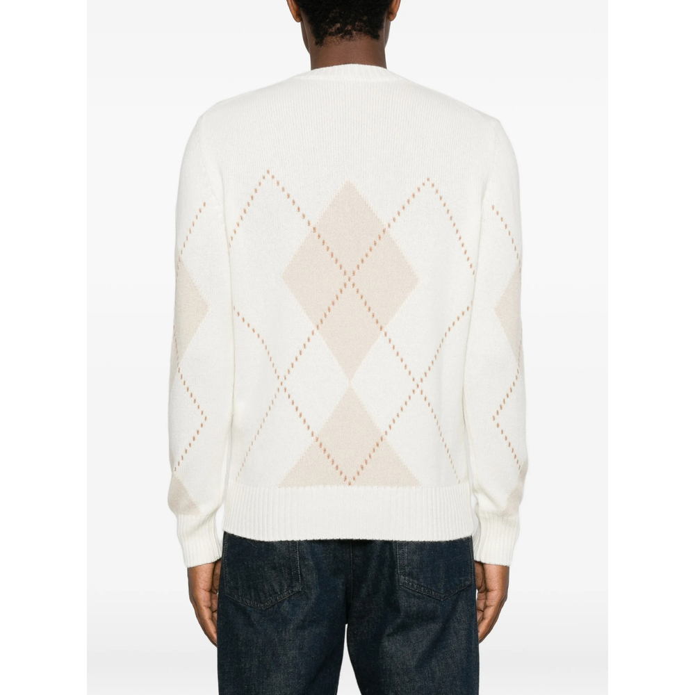 Argyle-Pattern Crew Neck Sweater