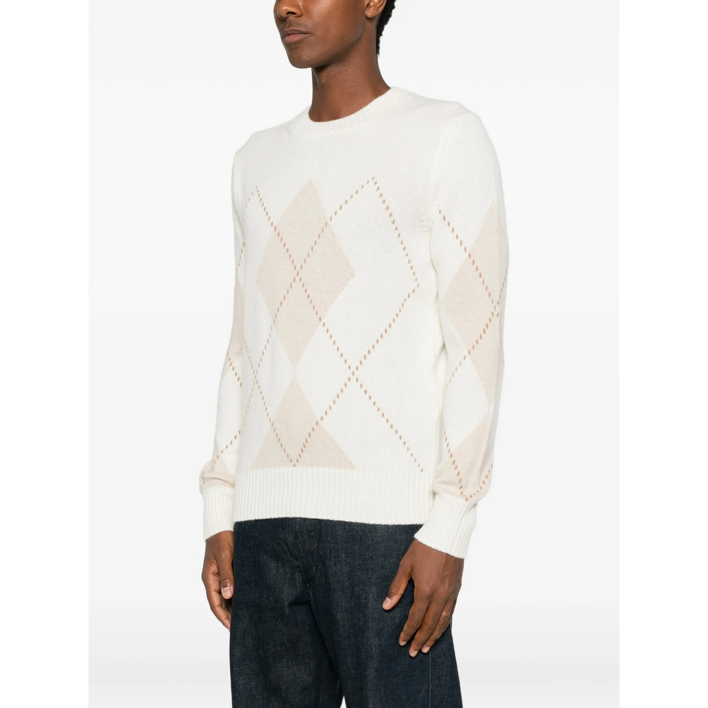 Argyle-Pattern Crew Neck Sweater