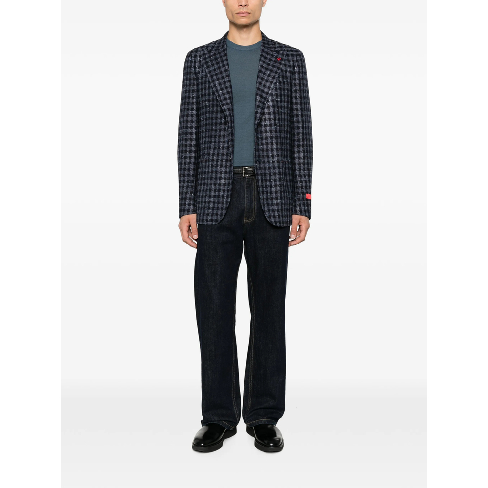 Gingham-Check Notched-Lapel Blazer