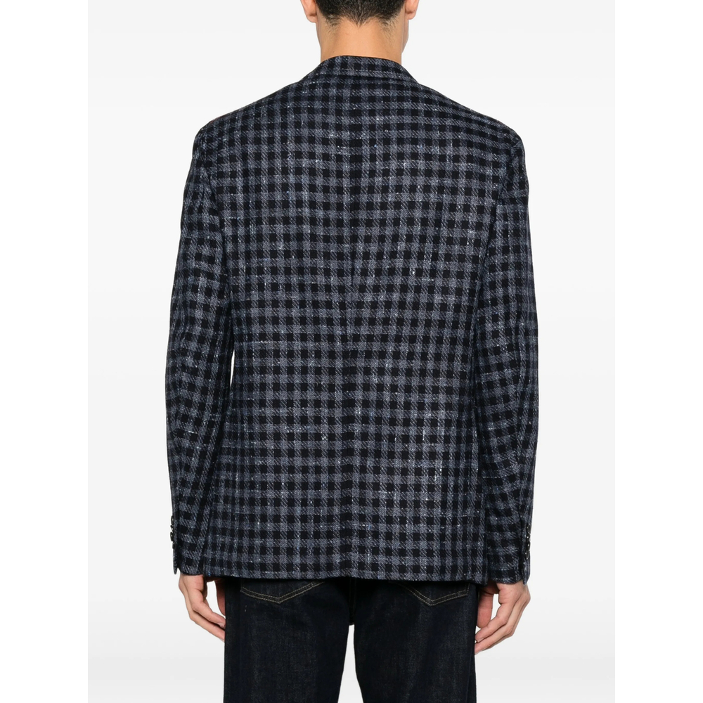 Gingham-Check Notched-Lapel Blazer