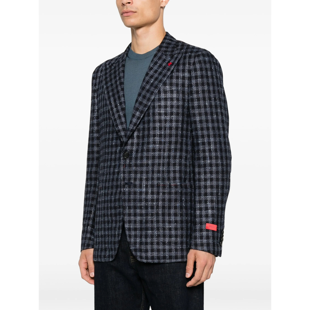Gingham-Check Notched-Lapel Blazer