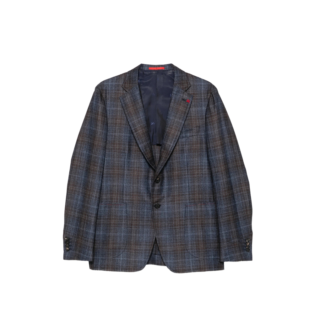 Isaia Check-pattern Single-breasted Blazer In Multi