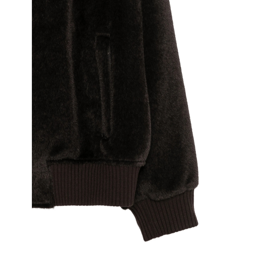 Varsity Faux-Fur Ribbed-Trim Bomber Jacket
