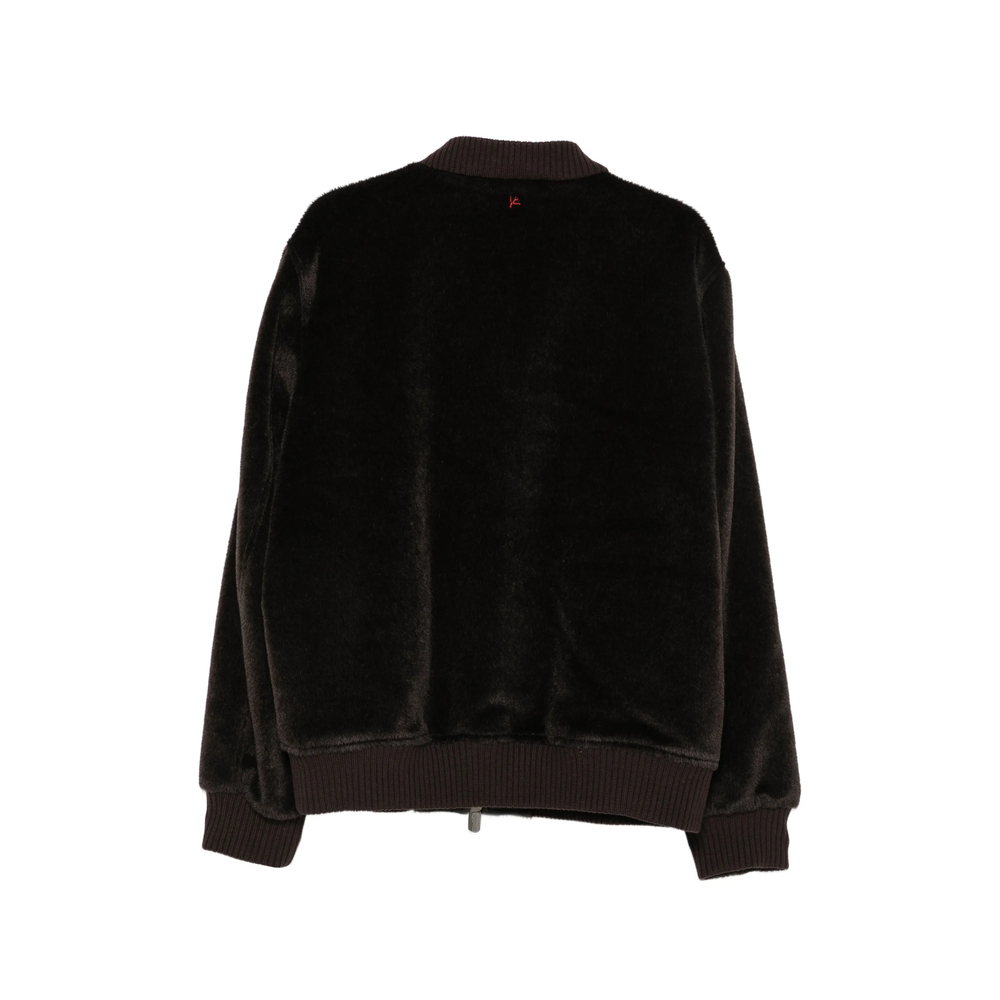 Varsity Faux-Fur Ribbed-Trim Bomber Jacket
