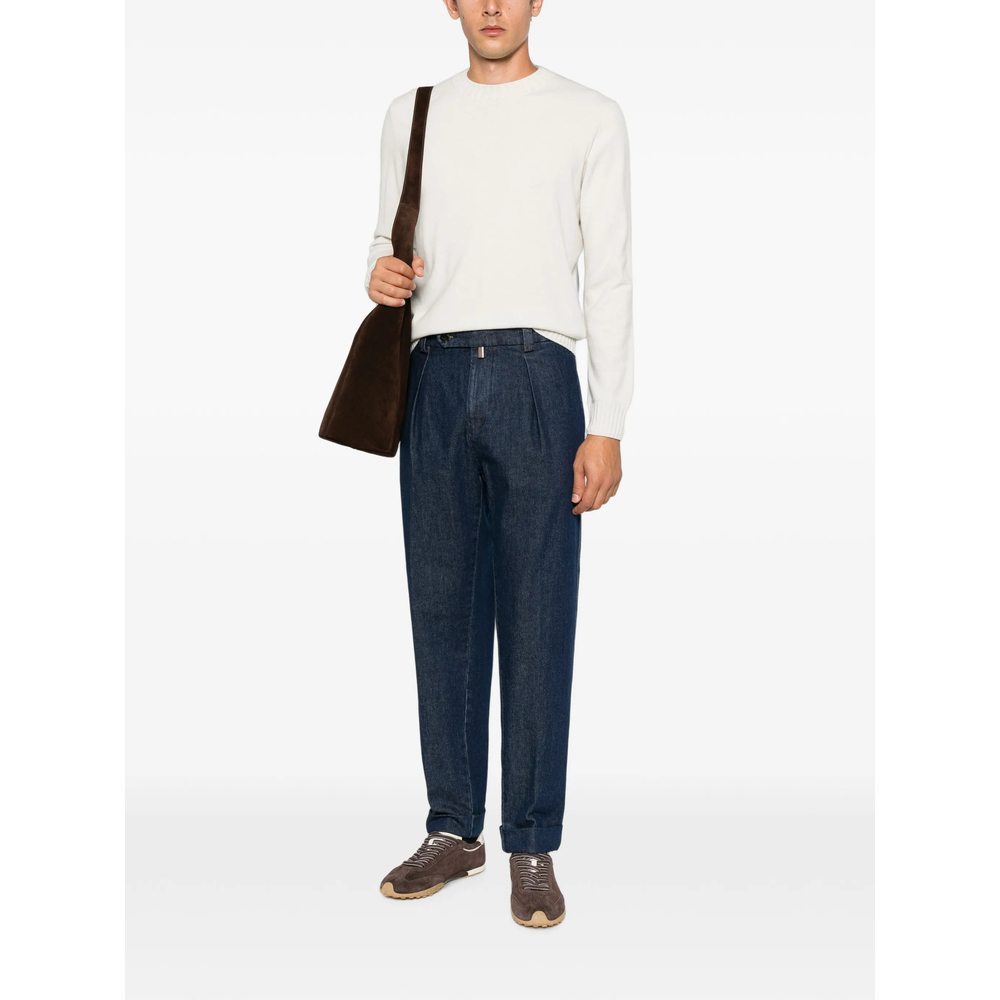 Ribbed-Trim Crew-Neck Sweater