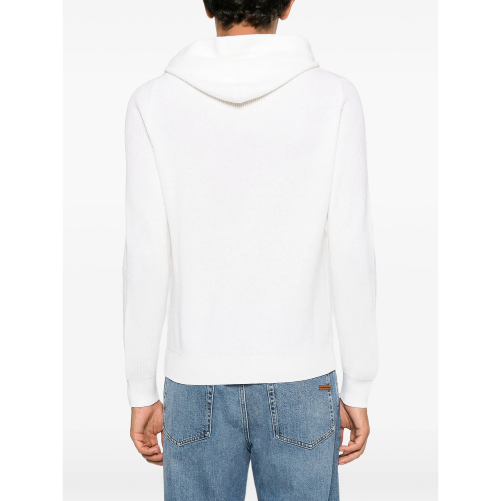 Ribbed-Knit Drawstring Hoodie