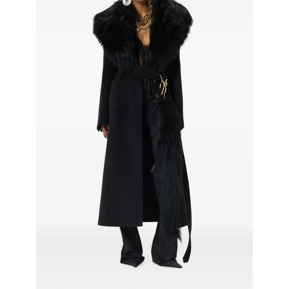 Faux-Fur Collar Belted Coat