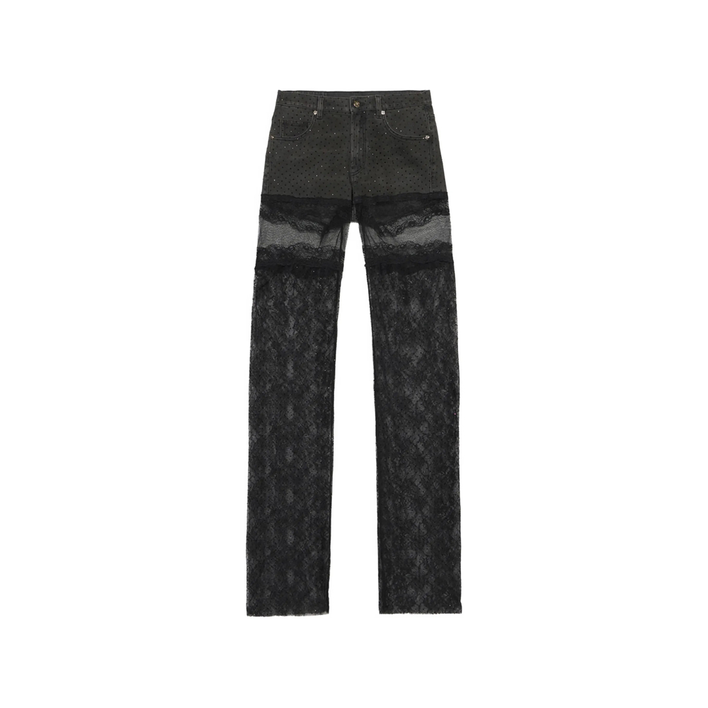 Blumarine Lace-panelled Rhinestone-embellished Trousers