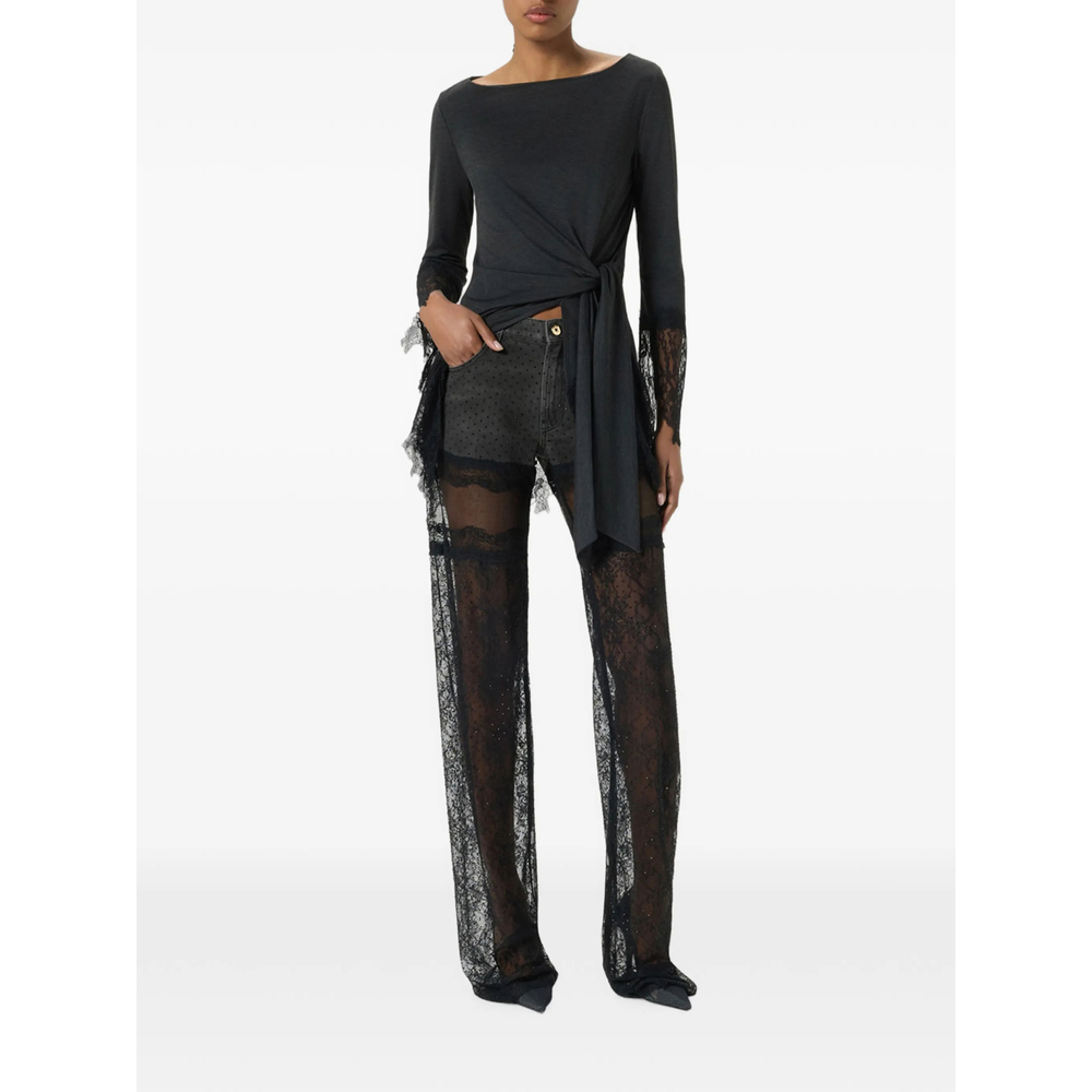 Lace-Panelled Rhinestone-Embellished Jeans