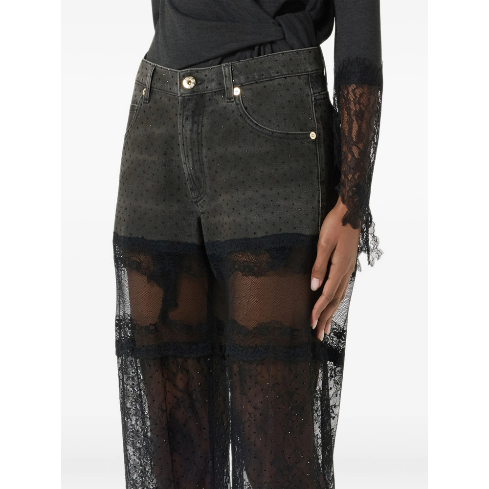 Lace-Panelled Rhinestone-Embellished Jeans
