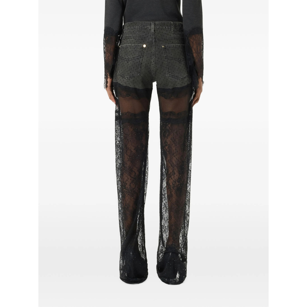Lace-Panelled Rhinestone-Embellished Jeans
