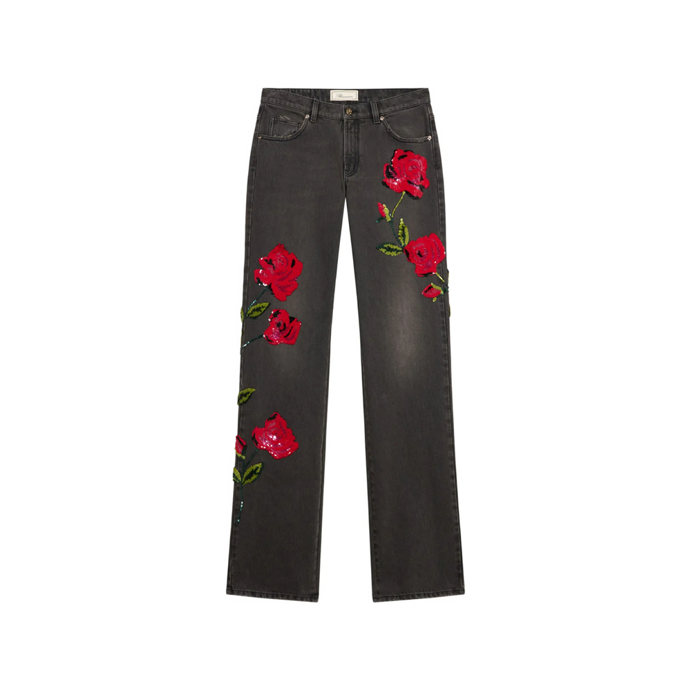 Sequin-Embroidered Wide- Leg