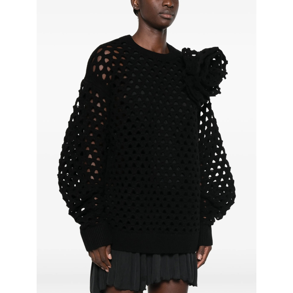Crochet-Knit Floral-Appliqué Sweater