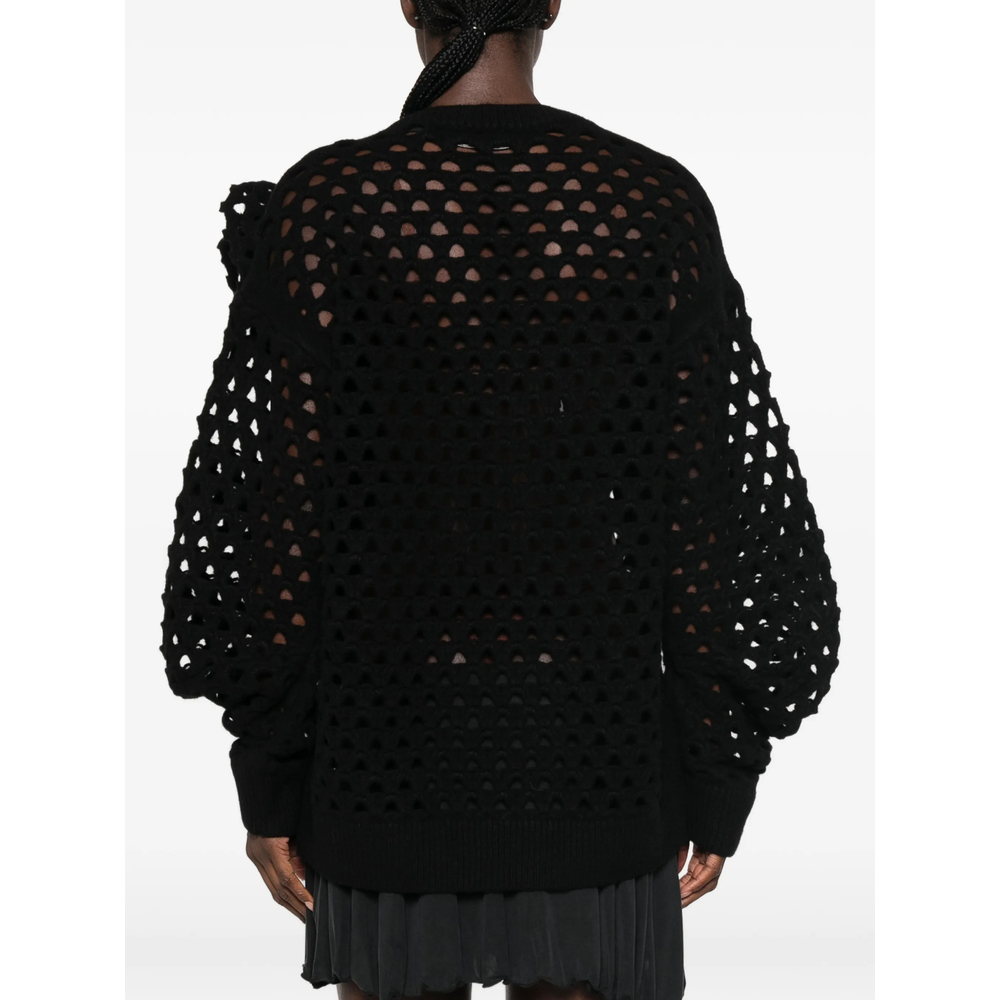 Crochet-Knit Floral-Appliqué Sweater
