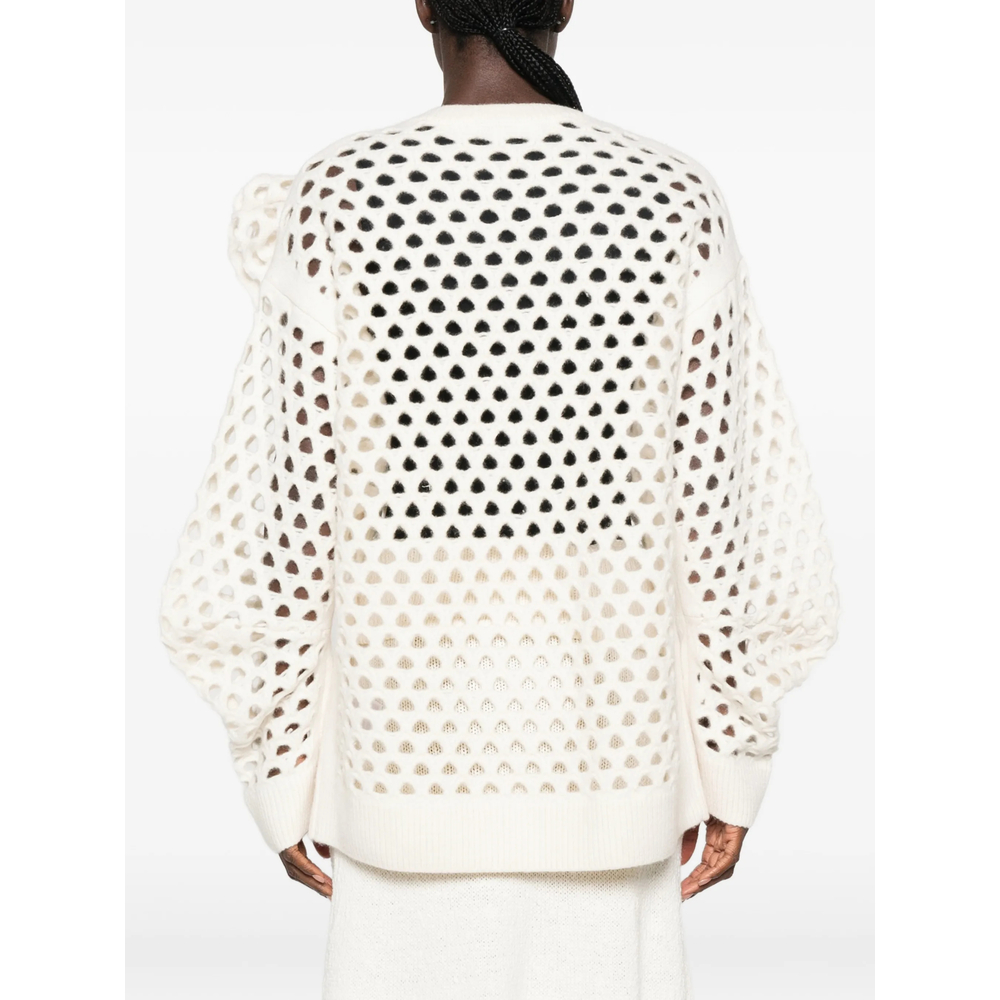 Floral-Appliqué Open-Knit Sweater