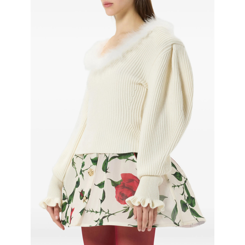 Fur-Detail Ribbed-Knit Sweater