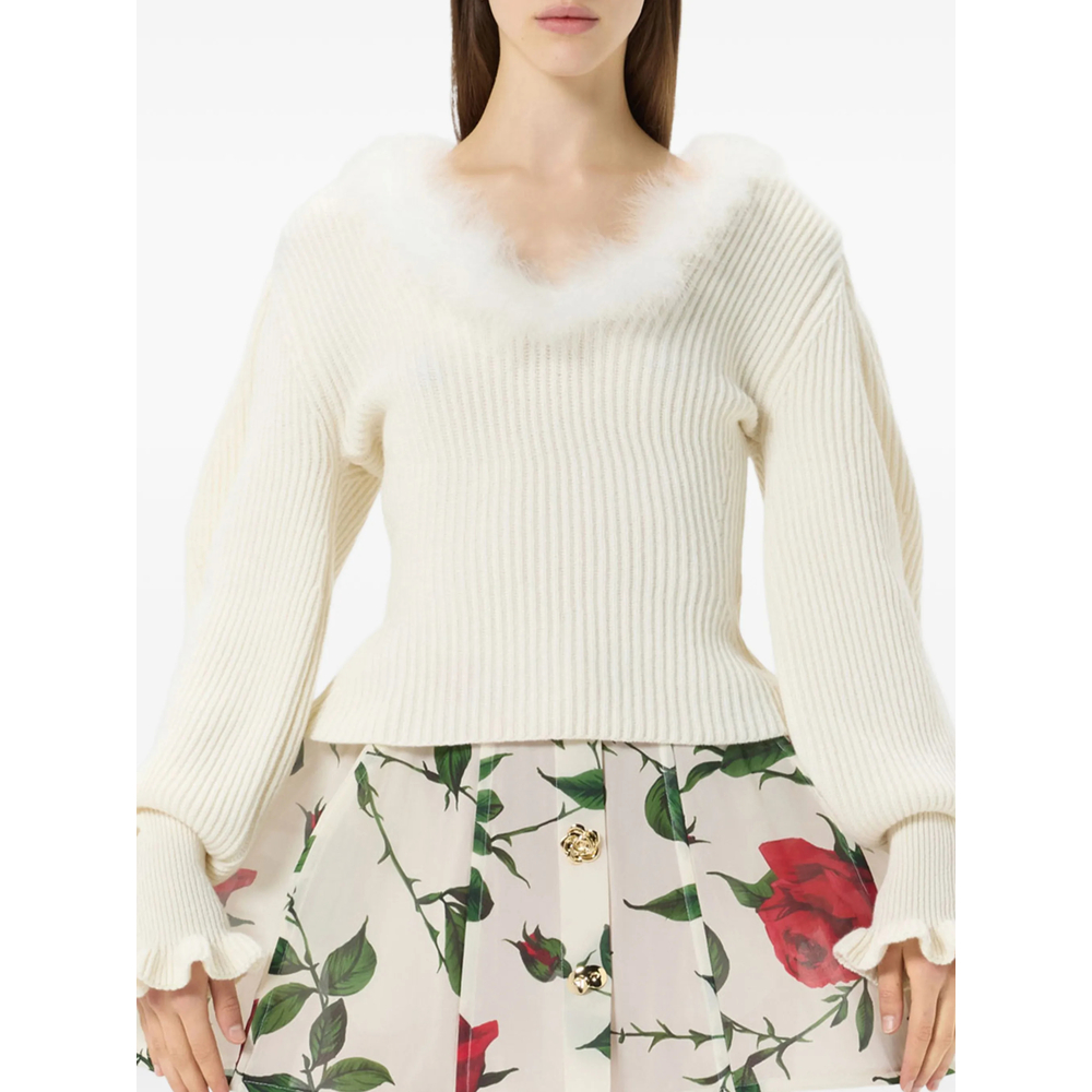 Fur-Detail Ribbed-Knit Sweater
